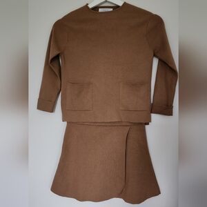 Zara set girls sweater top and skirt dark beige 6 yrs 7 yrs knit